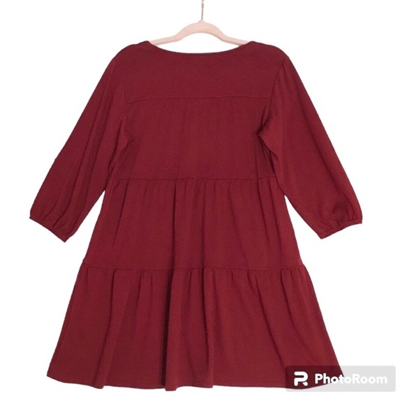 Knox Rose Dark Red V-Neck Tiered Dress or Tunic Blouse with Balloon Sleeves Med - Picture 2 of 5